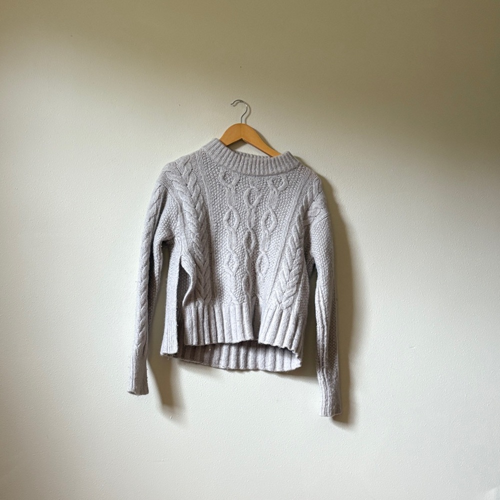 Everlane Light Gray Cable Knit Sweater